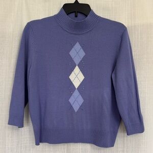 Classic Purple Lavendar Argyle Women’s Sweater Petite L